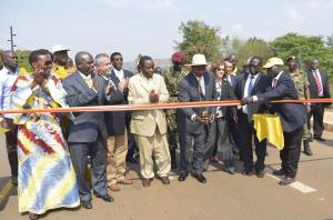 WEB PHOTO: President Museveni commissioning one of the roads in Uganda, 26 February 2015. 